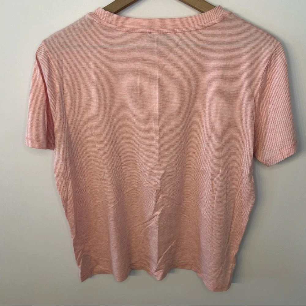 Splendid Women’s Coral and White Stripe Short Sleeve Crew Neck Tee, Size Medium - Picture 5 of 8